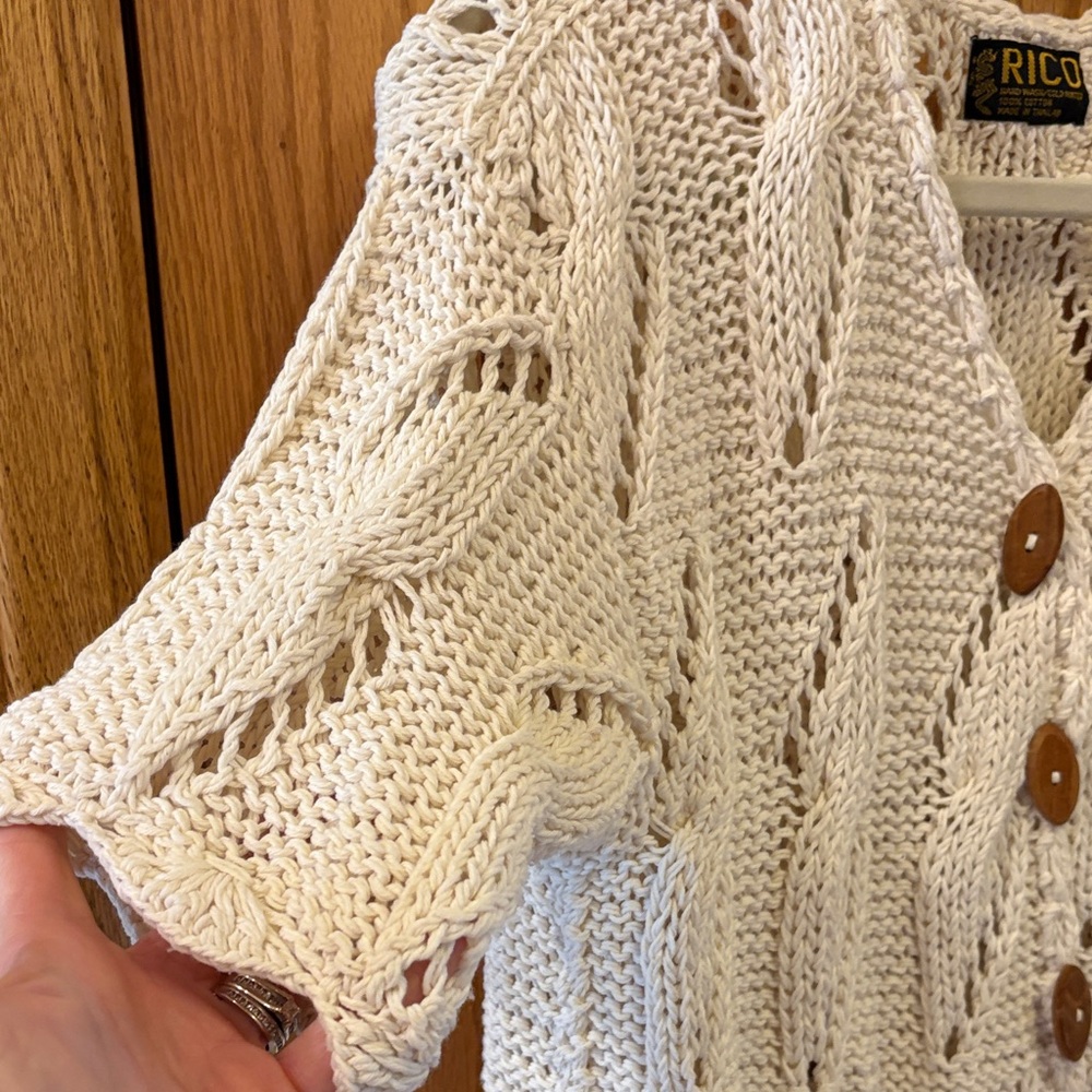 RICO Women's Cream Knit Button-Front Short Sleeve Cardigan - Picture 4 of 6